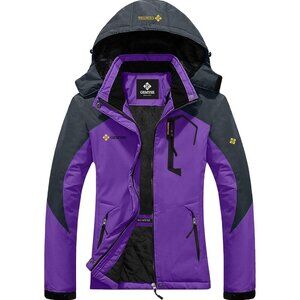 Women's Purple Ski Snow Jacket Warm Winter Waterproof Jacket Hooded